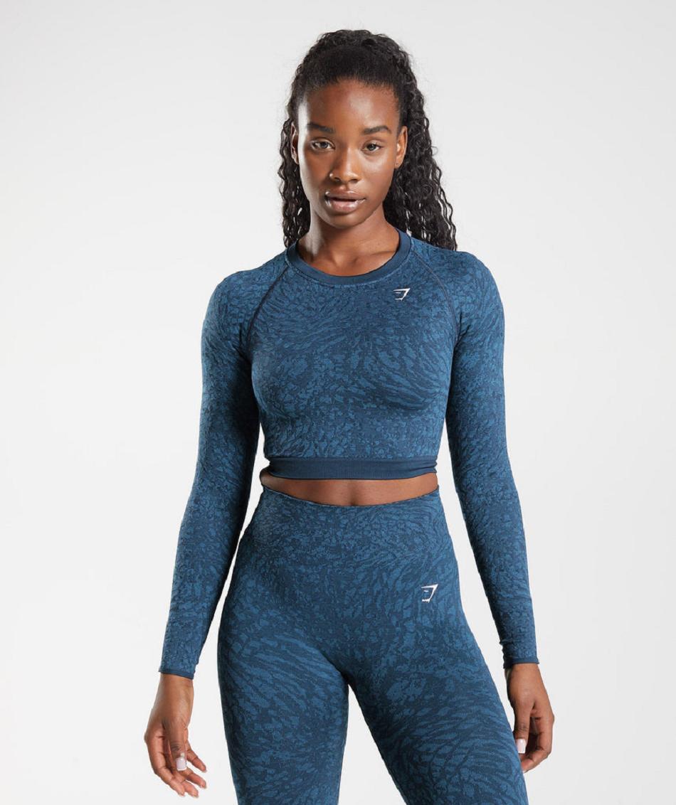 Corp Tops Gymshark Adapt Animal Seamless Encaje Up Back Mujer Azul Marino | CO 2407RVD